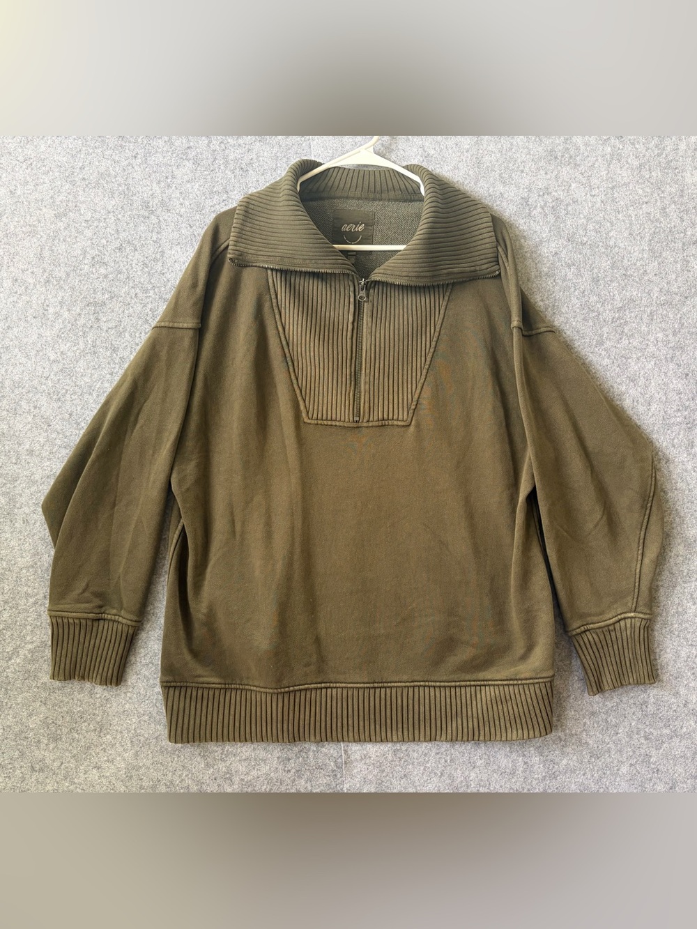 Aerie Women’s Olive Ribbed Half-Zip Pullover Sweater